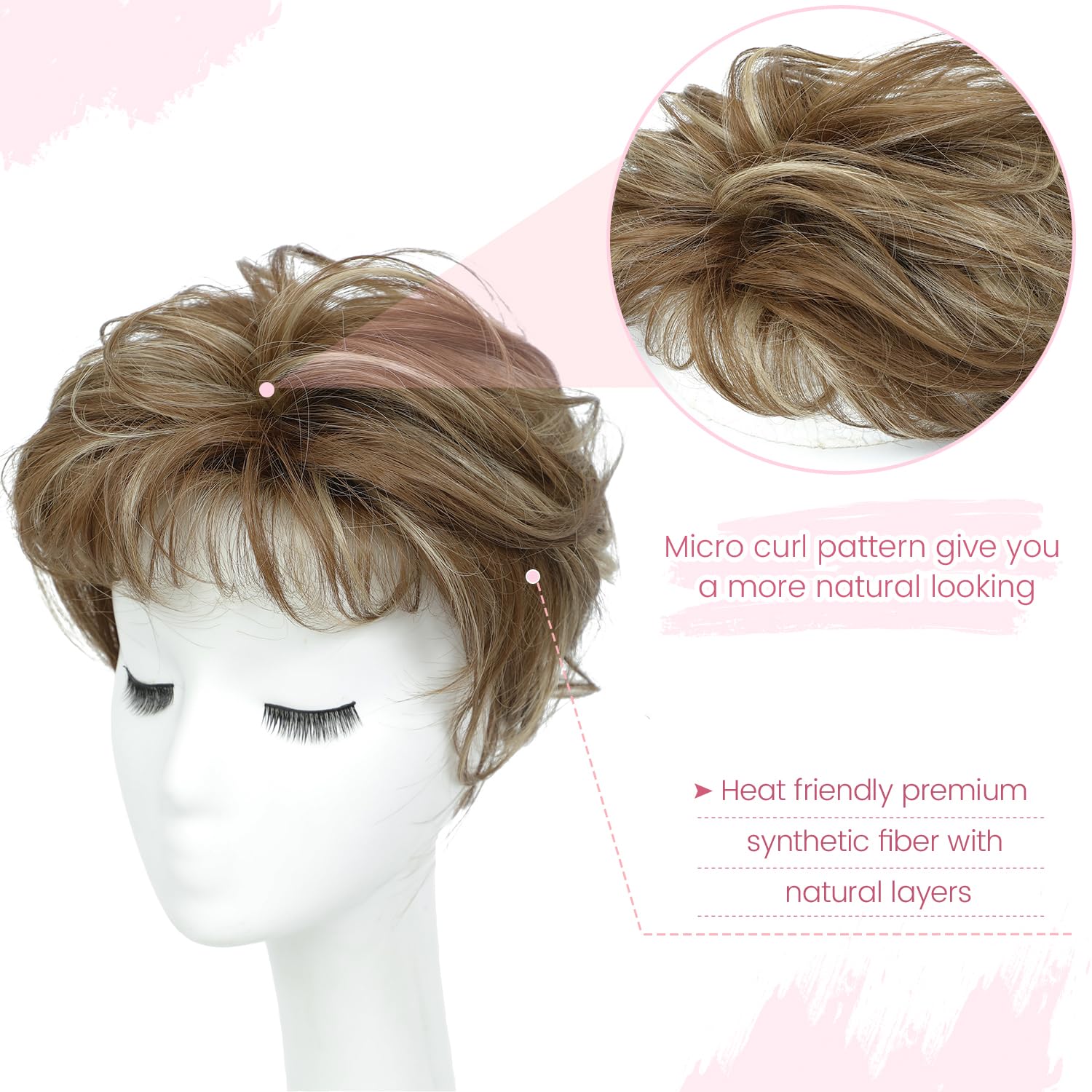 UDU Hair Topper Short Pixie Cut Toppers for Women with Thinning Hair Synthetic Wiglet Toppers Instant Volume & Fullness, Natural-Looking & Lightweight, Boosting Confidence