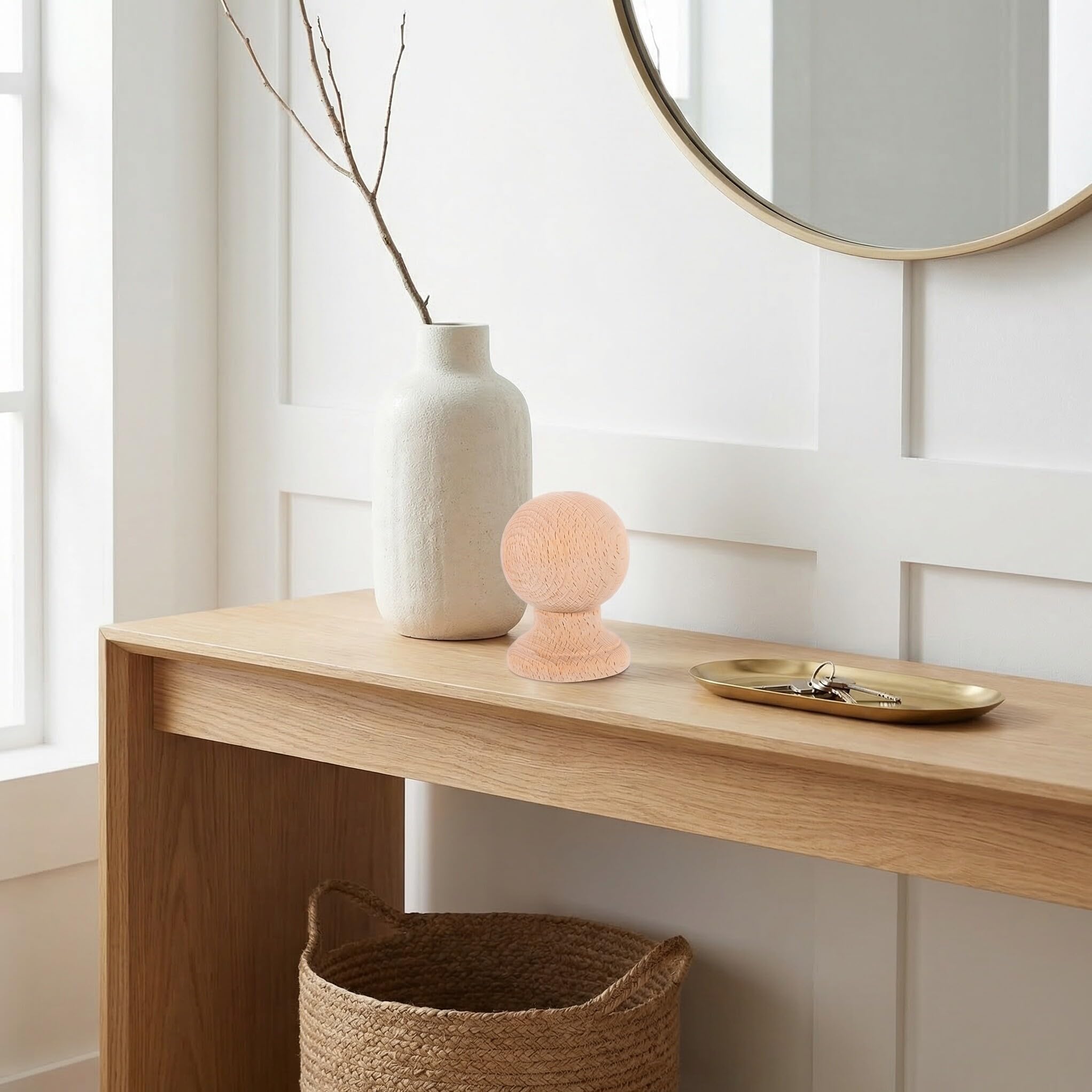 SHINEOFI 3 Pièces Embouts Décoratifs en Bois Brut pour Tringles à Rideaux, Finition Sphérique, pour Aménagement Intérieur et Bricolage