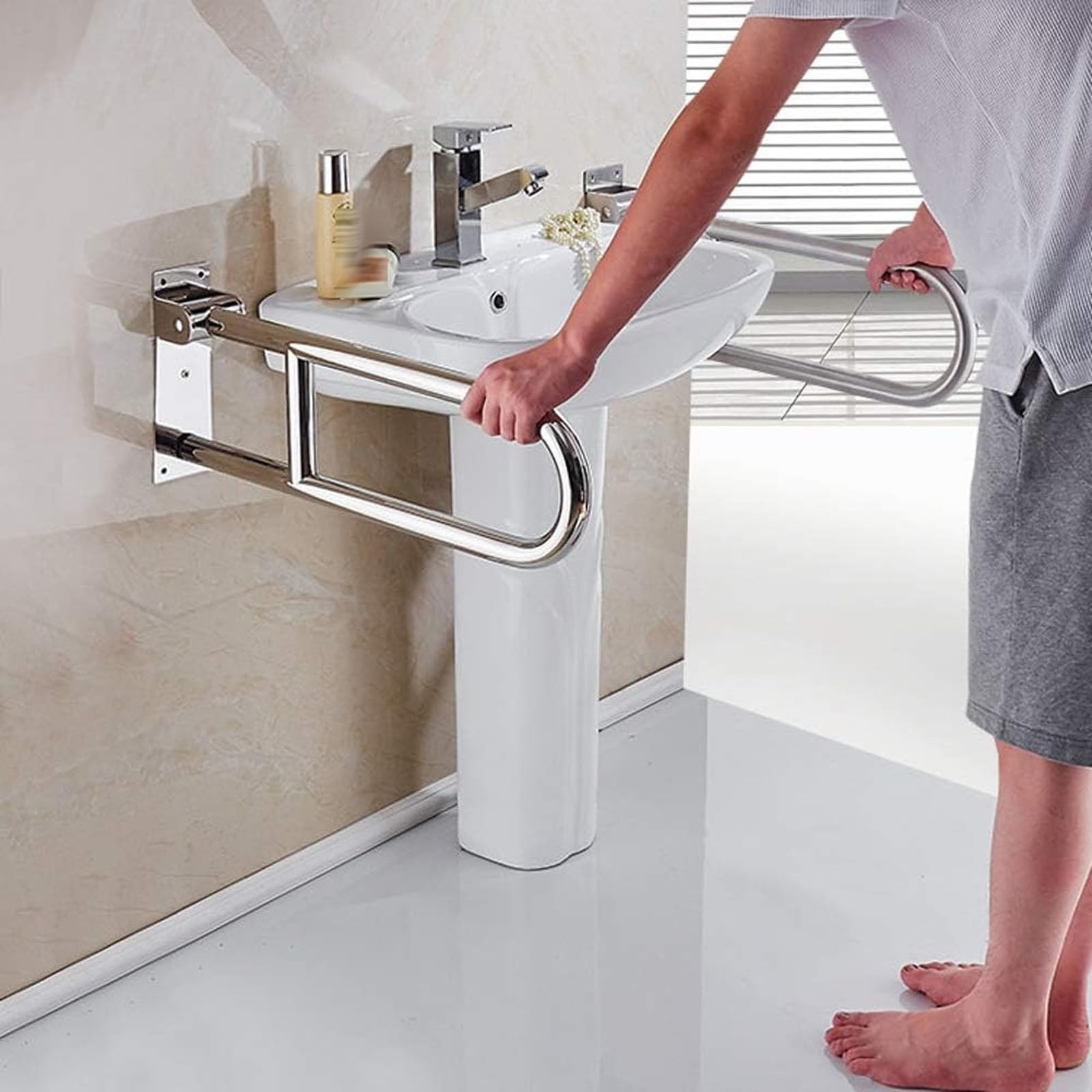 Barra de Apoyo de Seguridad para baño, Barras de Apoyo para discapacitados para baño, Inodoro, Barras de Seguridad abatibles, Soporte de pasamanos, barr(Cepillado