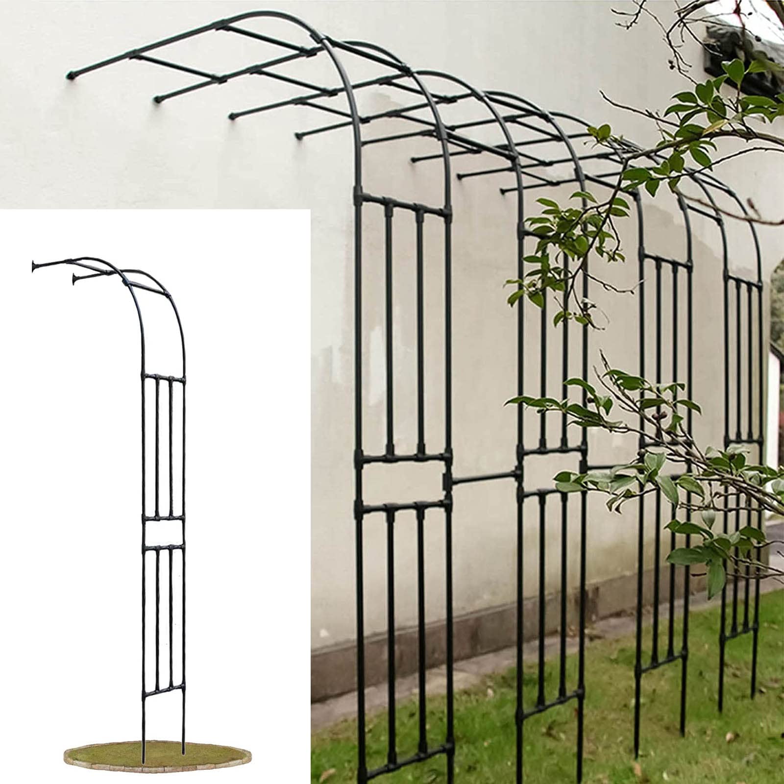 Demi-arche De Jardin En Acier Galvanisé Pour Plantes Grimpantes - 125x267x60 Cm, Noir