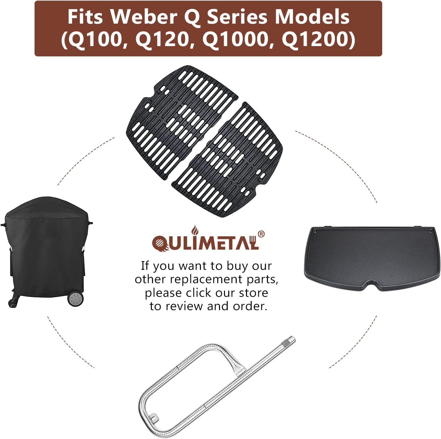 QuliMetal 60040 Grill Burner for Weber Q100, Q120, Q1000, Q1200, Baby Q, 386001, 386002, 516002, 516001, 50060001, 51060001 Gas Grills, Replacement for 69957/41657, 304 Stainless Steel, 17 Inch : Patio, Lawn & Garden