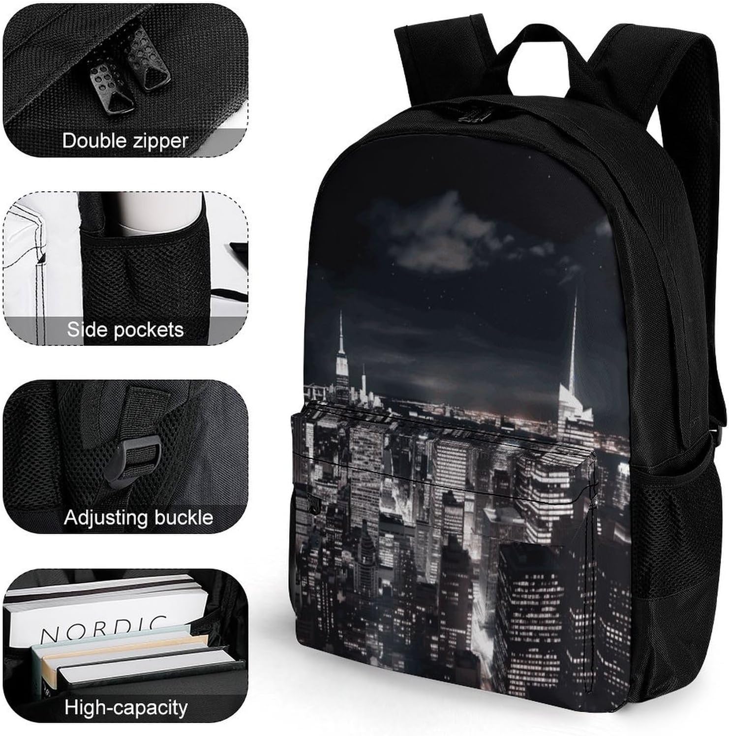 New York Night Sky Backpack Daypack Travel Backpack | Lightweight Casual Laptop Backpack for Women Men Aesthetic Travel Bag for Weekender Business Hiking Outdoor