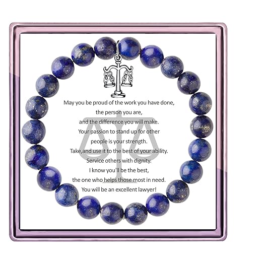 ARHTF Lawyer Gifts for Women,Lawyer Bracelet with Justice Charm,Lapis Lazuli Beads Bracelet Attorney Gifts Future Lawyer Law Student Gifts (Blue Lawyer)