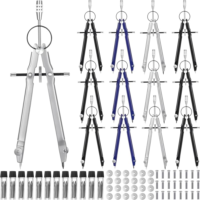 30 Pcs Compass for Geometry Drawing Metal Compass with Extra Refills and Screws Circle Maker Back to School Circle Drawing Tool for Math Drafting Measuring Woodworking Office, 3 Colors