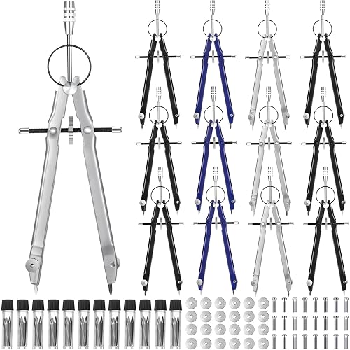 Zonon 30 Pcs Compass for Geometry Drawing Metal Compass with Extra Refills and Screws Circle Maker Back to School Circle Drawing Tool for Math Drafting Measuring Woodworking Office, 3 Colors