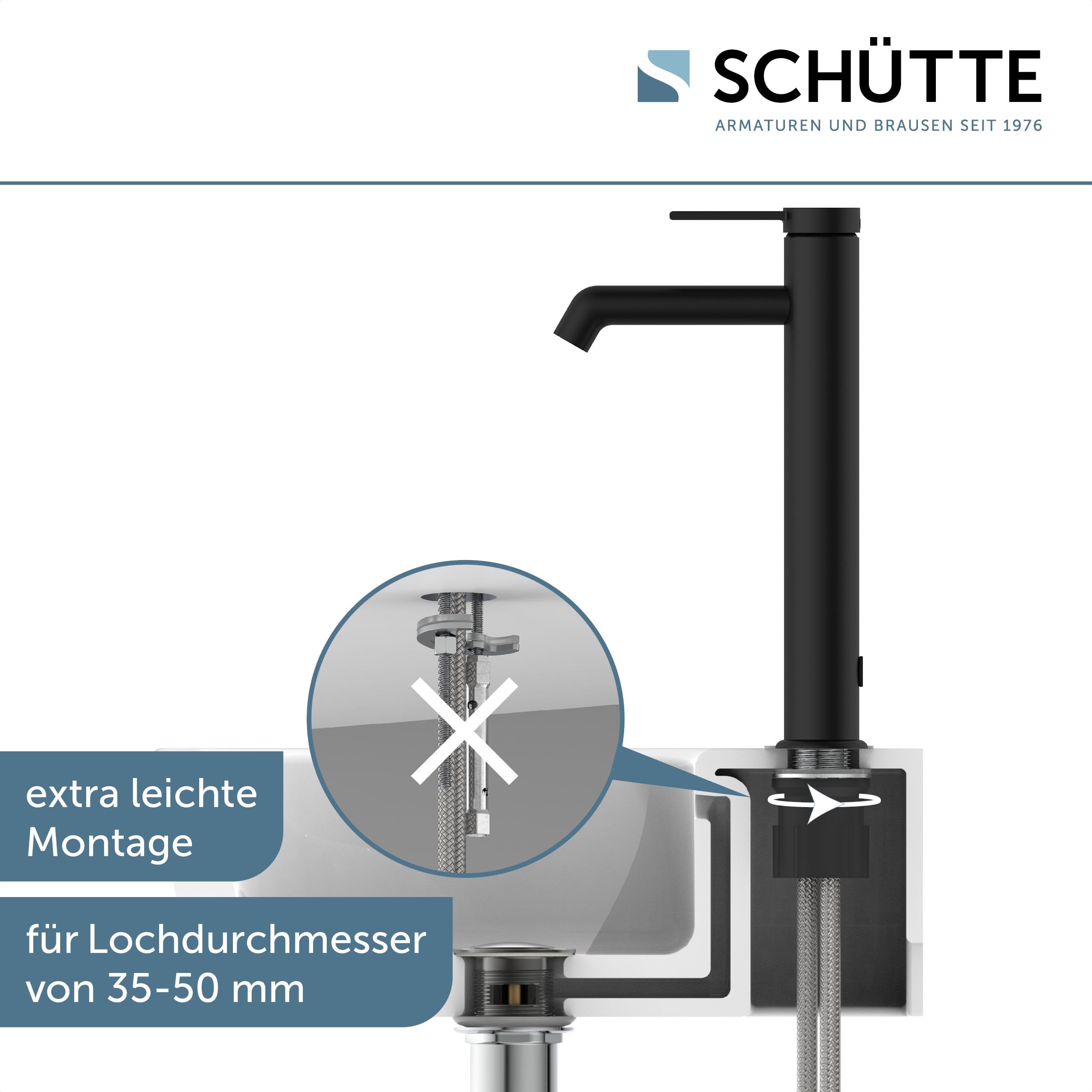 SCHÜTTE Waschtischarmatur für Aufsatzwaschbecken LOS ANGELES 33116, Wasserhahn Bad hoher Auslauf, hohe Armatur Badezimmer, Einhebelmischer Bad Auslauf Höhe 225 mm, Mischbatterie Waschbecken, Schwarz