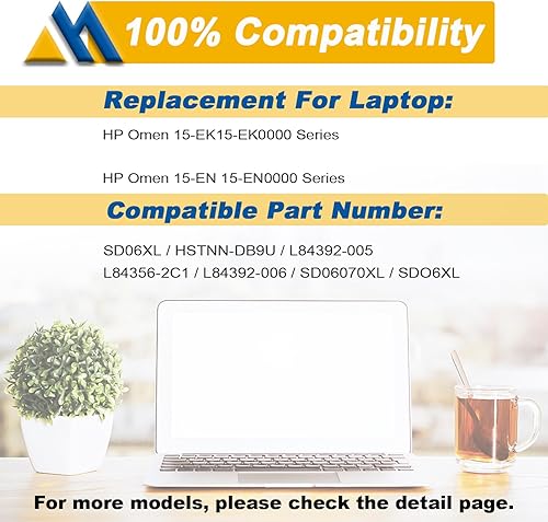 Miniatura 5 de SD06XL - Batería de repuesto para portátil HP Omen 15-EK 15-EN 15-EK0000 15-EK0009TX 15-EK0019NR 15-EK0008CA 15-EK0013DX 15-EK0071NG Series