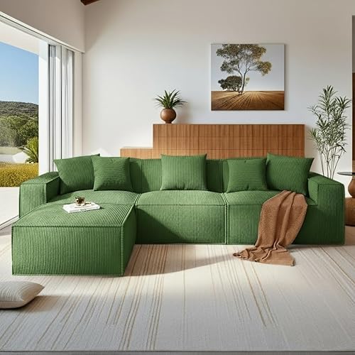 Pipishell Sofá modular, sofá nube con asiento profundo, otomana móvil, sofás tapizados de pana de felpa con respaldo alto, sofás seccionales para
