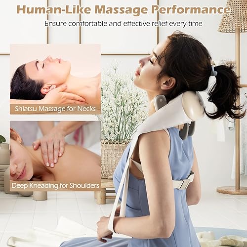 Miniatura 6 de COSTWAY Masajeador de cuello y hombros, máquina shiatsu de tejido profundo 4D con 2 niveles de calor para aliviar el dolor, almohada de masaje