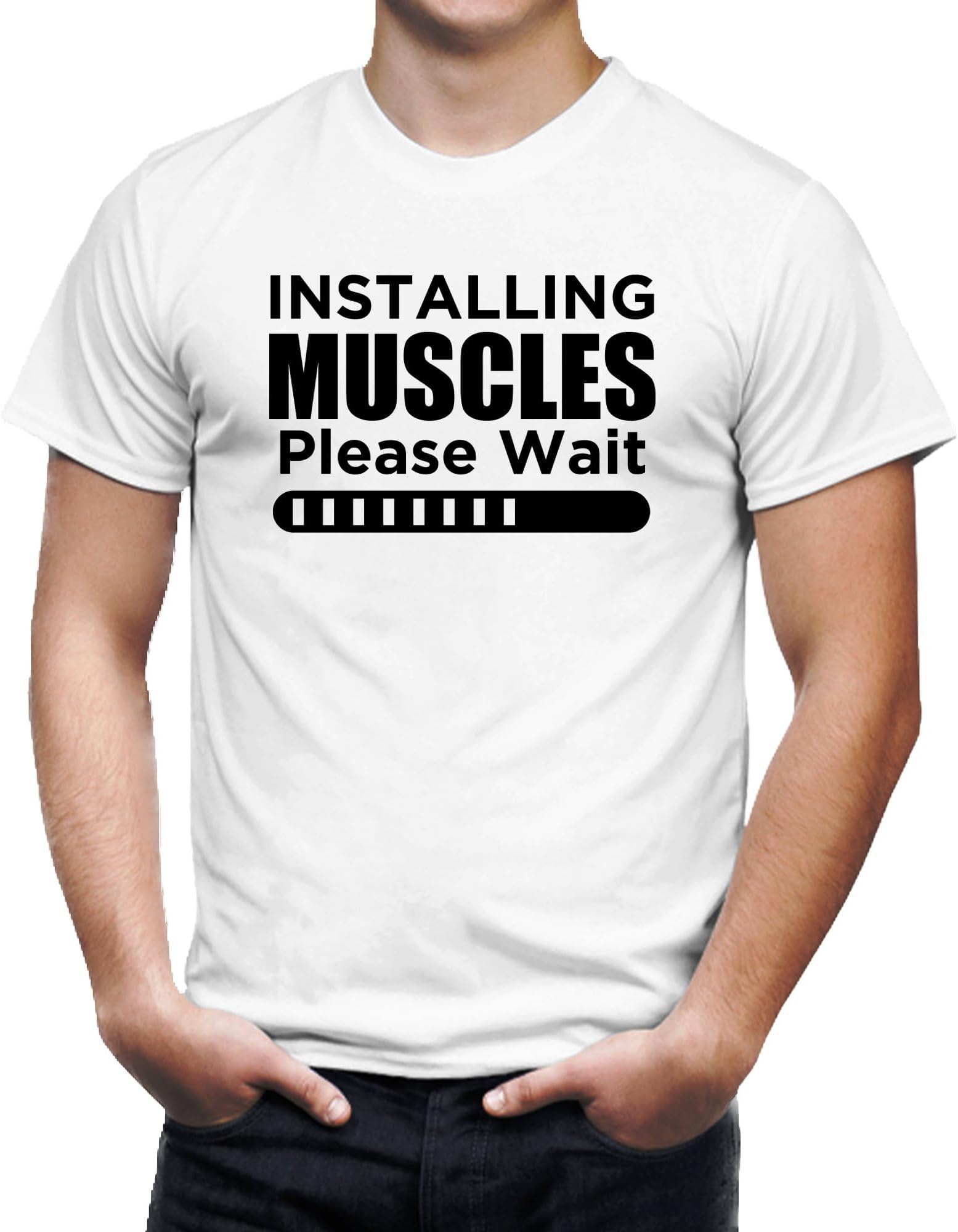 Installing Muscles Fitness T-Shirt, Funny Workout Tee, Gym Humor Shirt, Unisex Bodybuilding Shirt Gift