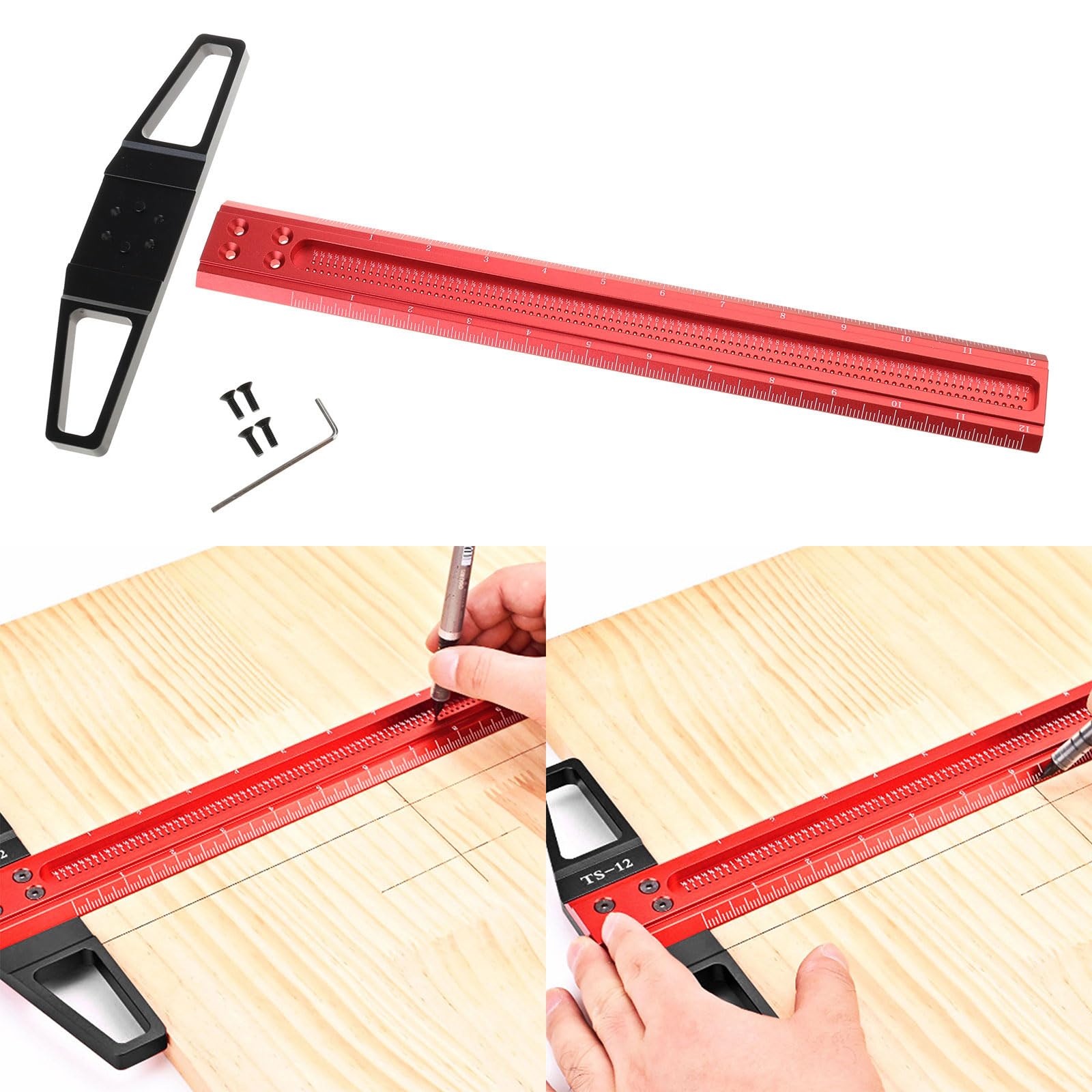 Righello per tracciatore per legno tipo T Architetto quadrato Strumento misurazione in lega alluminio Compatibile per falegname Alluminio durevole Misurazione accurata Accessori ruota da