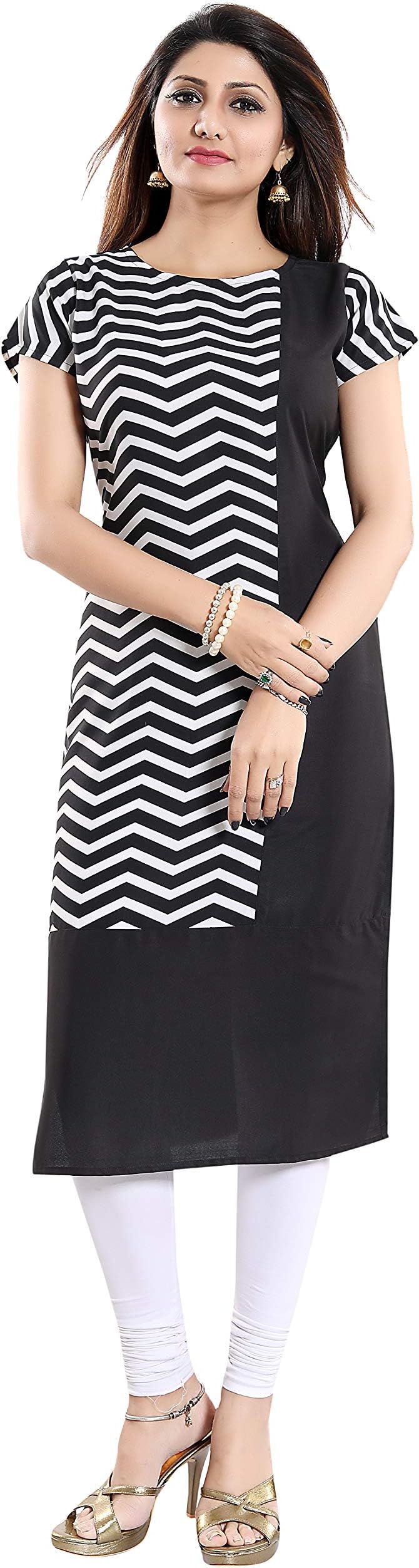 Creation Women's crepe Straight Kurta (ALC9092_ Black_ Small)