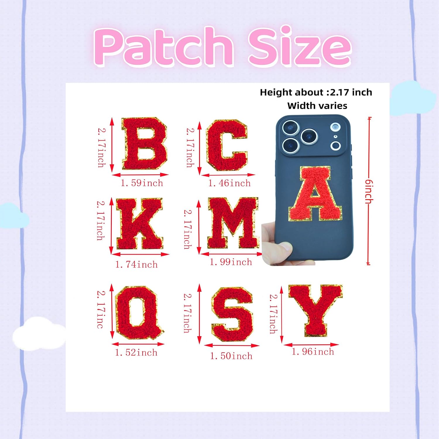 Chenille Letter Patches Self-Adhesive 52 Pcs A to Z, Fluffy Varsity Alphabet Patches for Clothes, Jackets, Hats, Backpacks, DIY Crafts [Red]