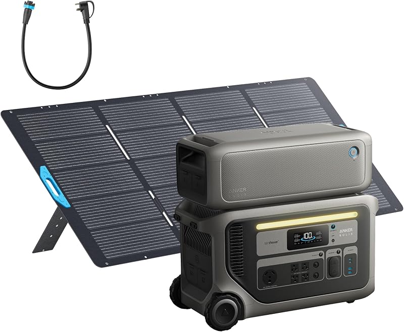 F3000 Power Station with Expansion Battery and 400W Solar Panel | 3,072Wh LiFePO4 Battery, 6,000W Fast Recharging, 3,600W Solar Generator for Home, Outdoor, RVs, and Emergency Use