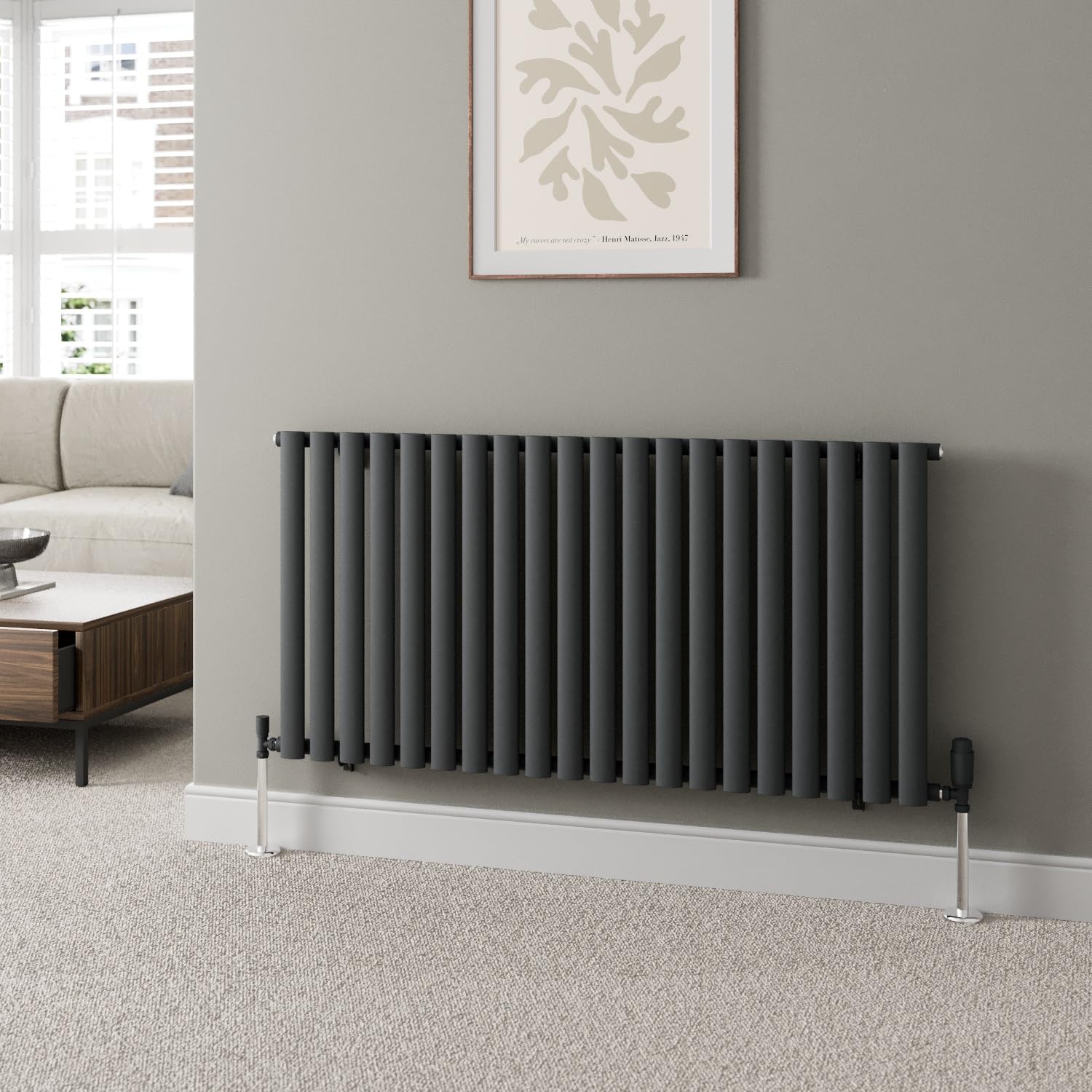 Anthracite Designer Radiator Horizontal Oval Column Single Panel Rad 600X1200mm 5056093654854