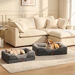 EHEYCIGA Lit de chien orthopédique moyen, 76x51x16cm Memory Mousse Dog Couch avec les côtés et liner imperméable, Sofa pour animaux avec couvercle amovible lavable et fond antidérapant, gris