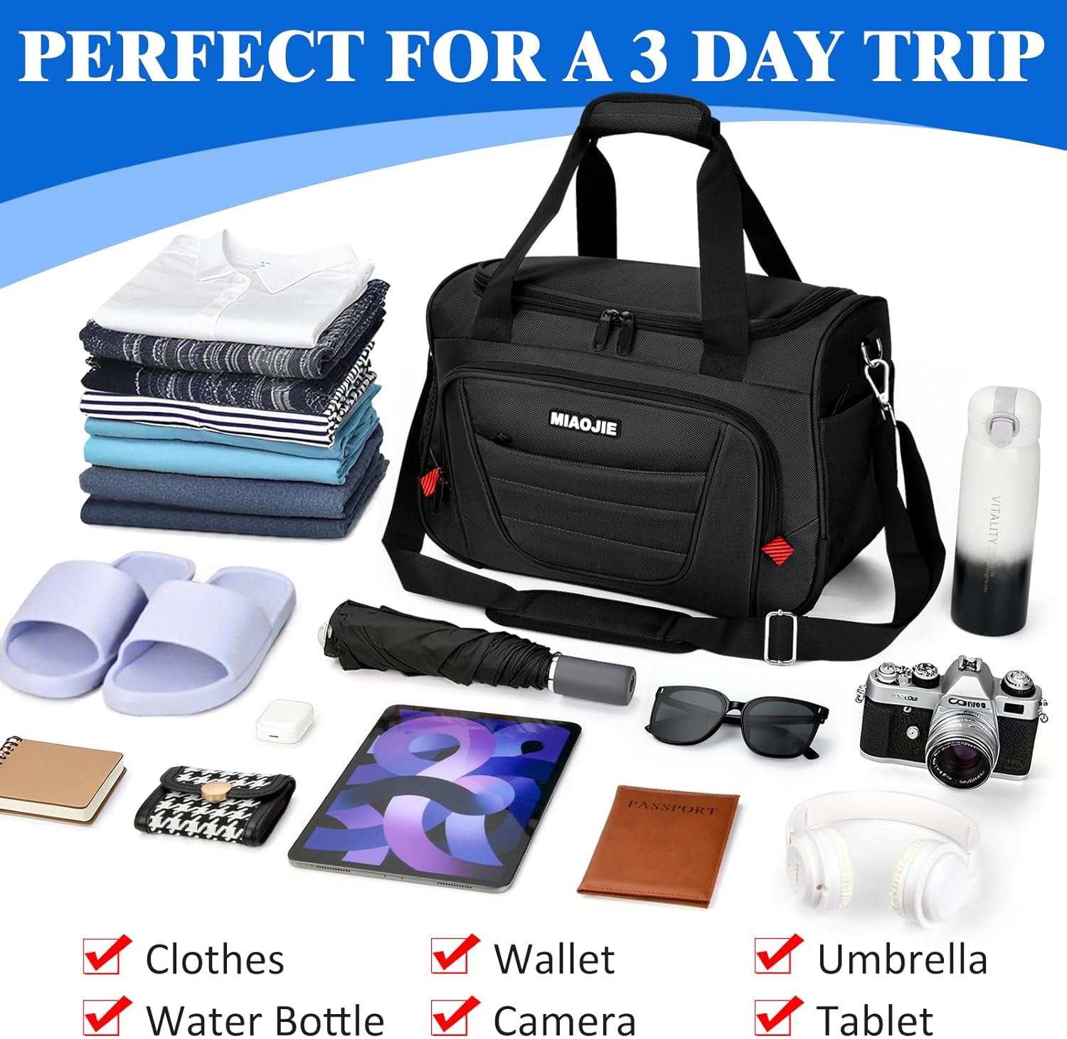 Underseat Carry On luggage Bag Airplanes Personal Item Bags Weekender Overnight Travel Tote Bag Shoulder Small Softside Carry on Luggage Travel Duffel Bags For Men Women -18 IN Black