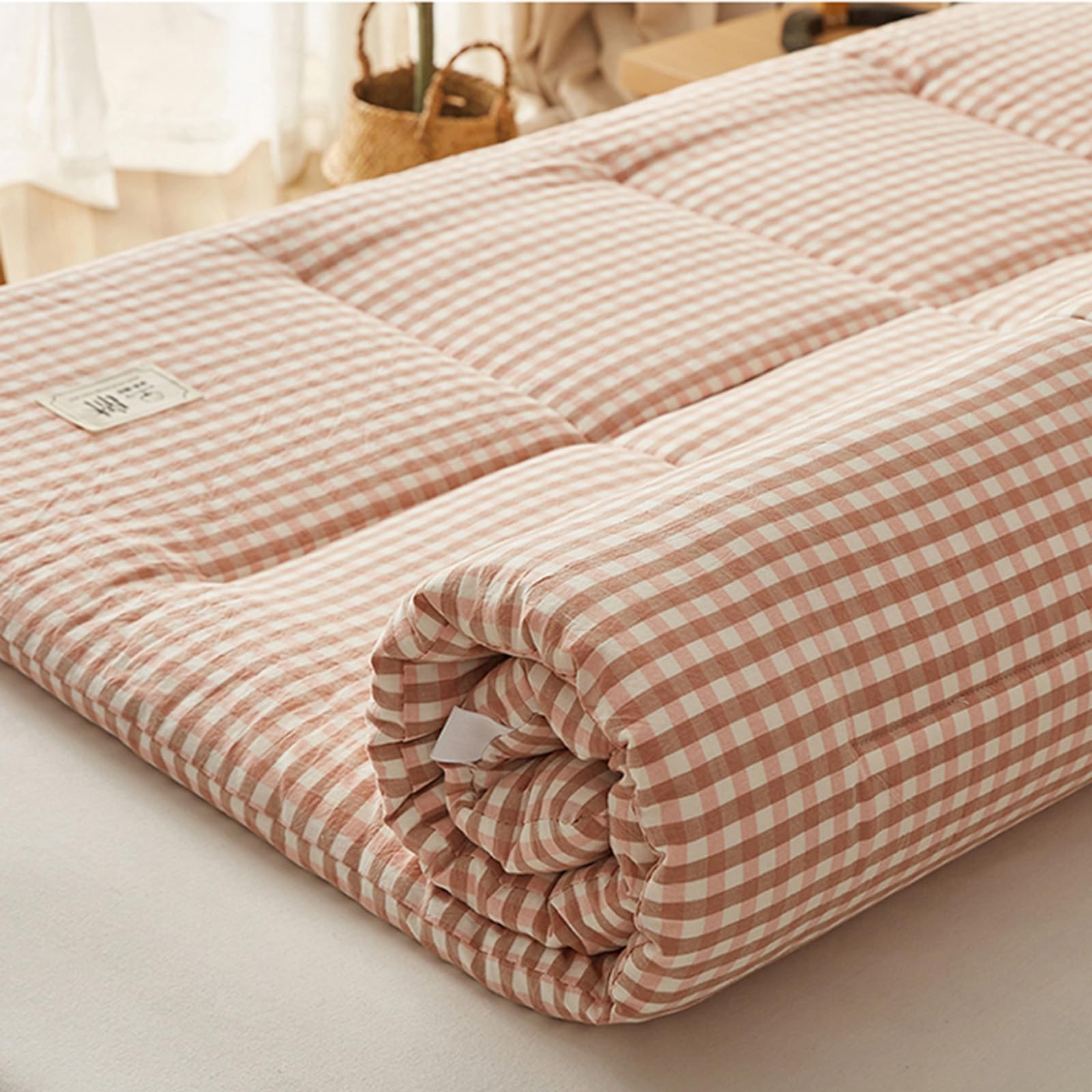 Portatile Materasso Futon Pieghevole Giapponese con Elastico, Arrotolabile Materassino da Campeggio Matrimoniale/Singolo, Spesso Materassino Pieghevole Tatami per Viaggi,D,120x200cm/47x79in