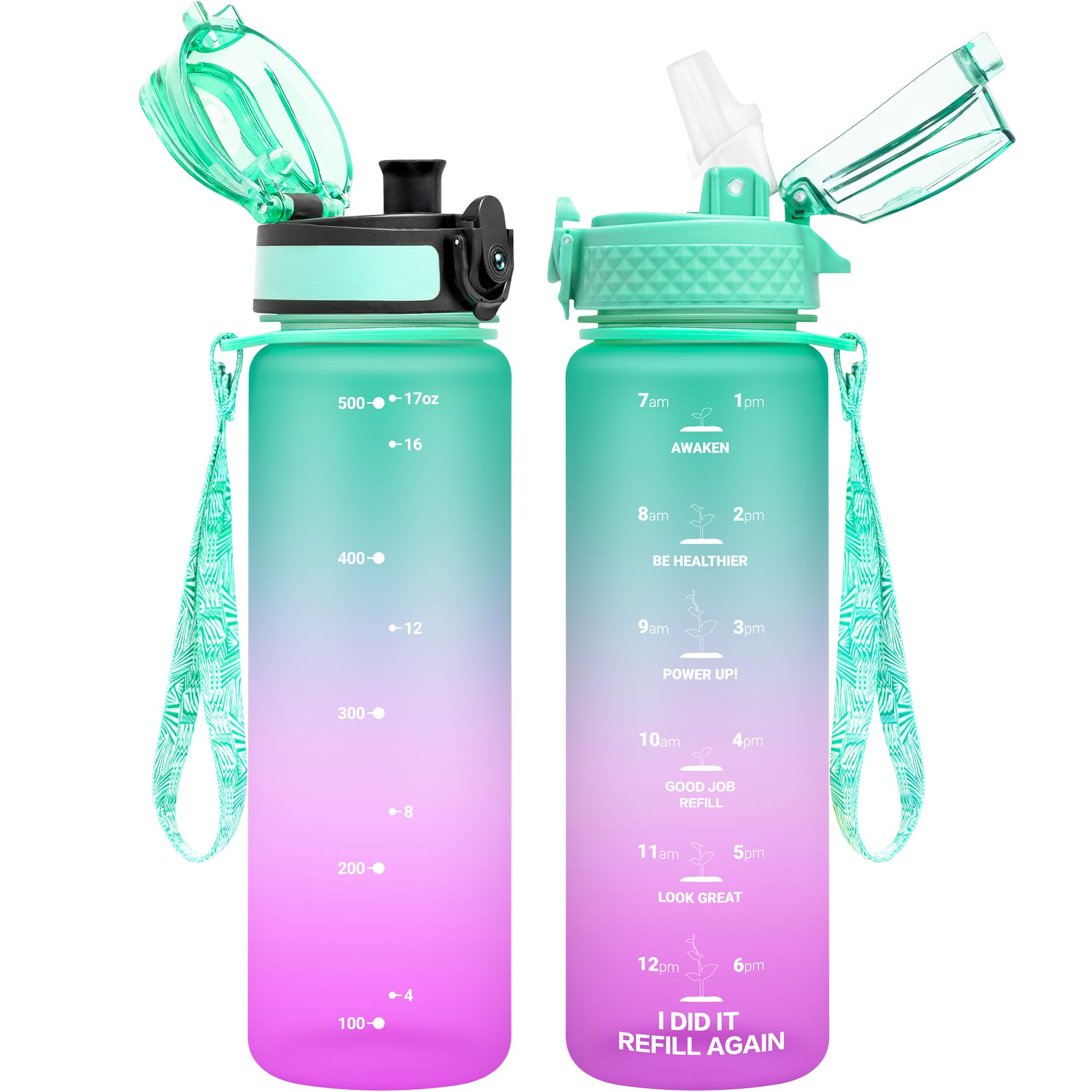 OLDLEY Kids Water Bottle for School, 17 oz (2 lids) BPA-Free Reusable Leak-proof Durable Tritan Plastic Water Bottles with Straw & Chug Lids,