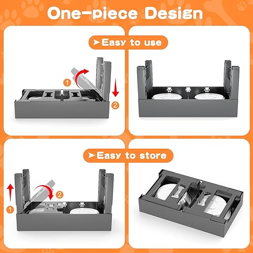 Miniatura 6 de Cuencos elevados para perros con 2 cuencos de comida de acero inoxidable con soporte de 5 alturas ajustables para perros que se ajustan a 3.1