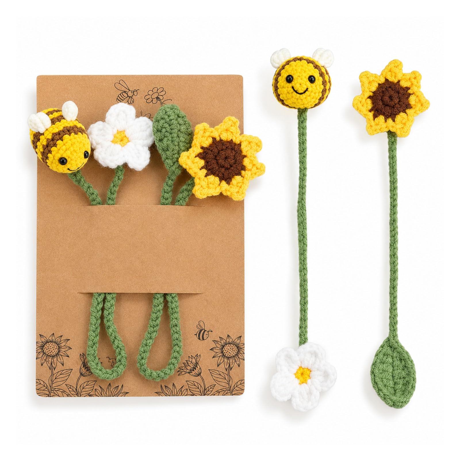 2 Crochet Bee Sunflower Bookmarks Cotton Teacher Appreciation Gifts