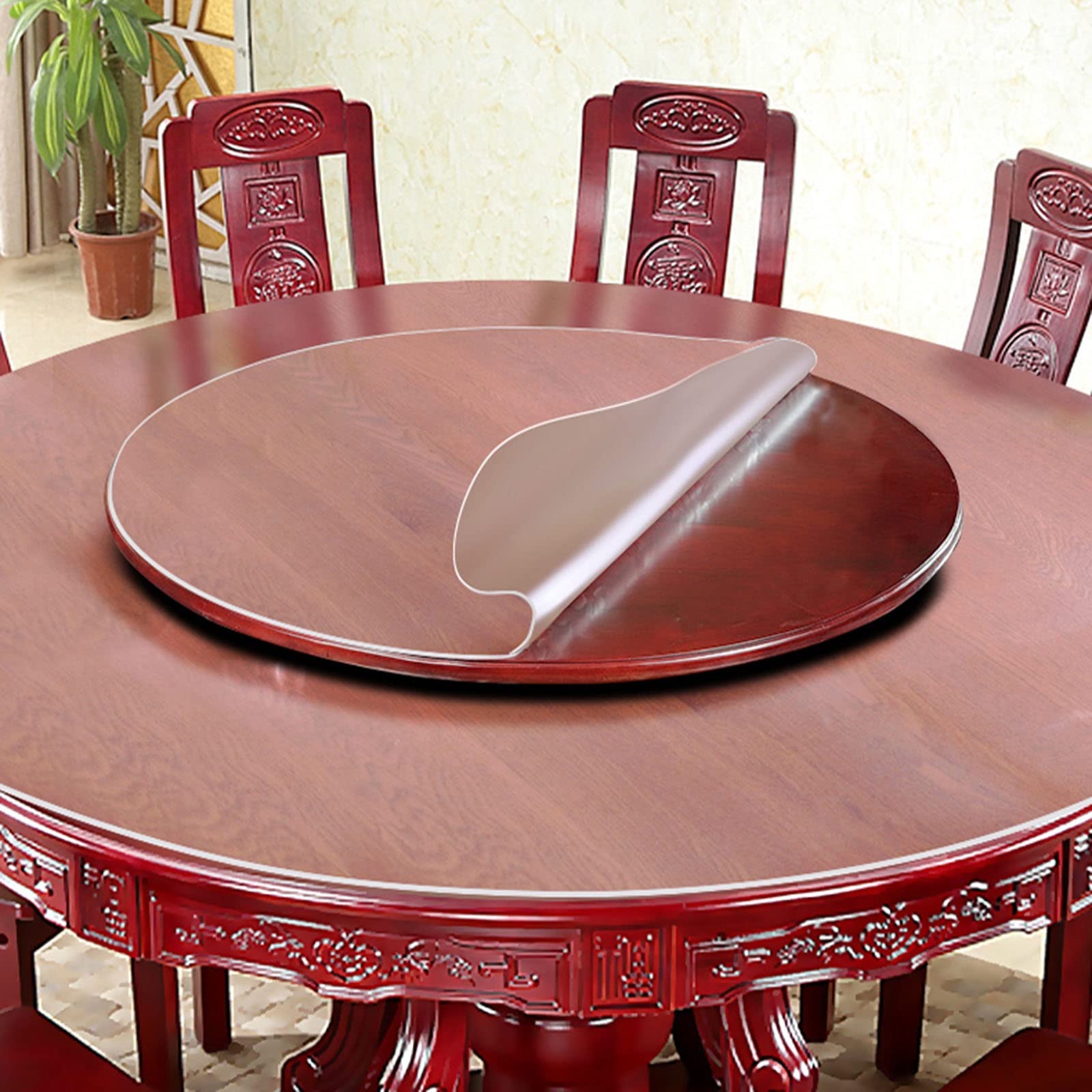 Nappe vinyle transparente ronde contre taches et chocs de table