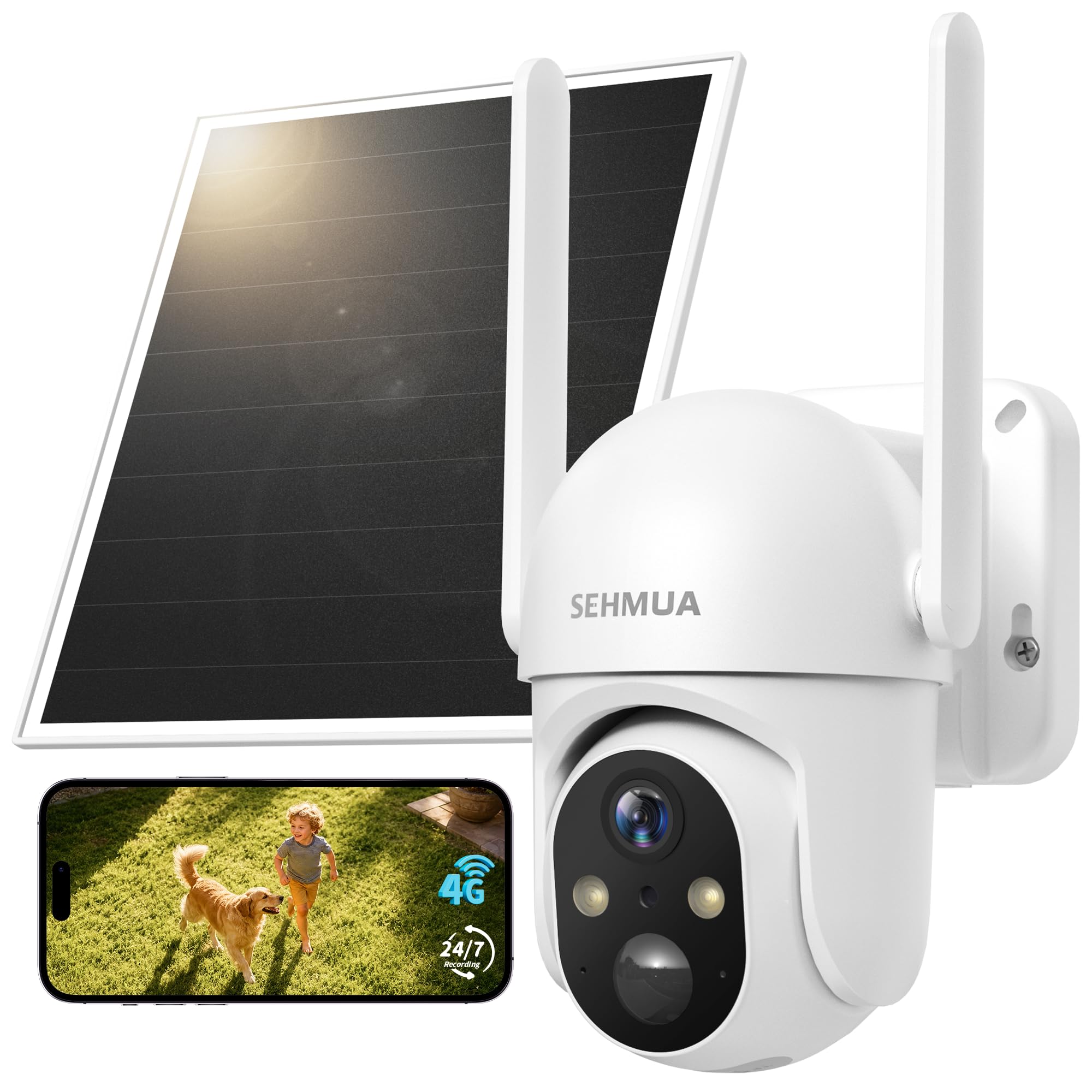 SEHMUA Camera 4G Solaire Exterieur sans Fil sans WiFi avec Carte sim - AOV