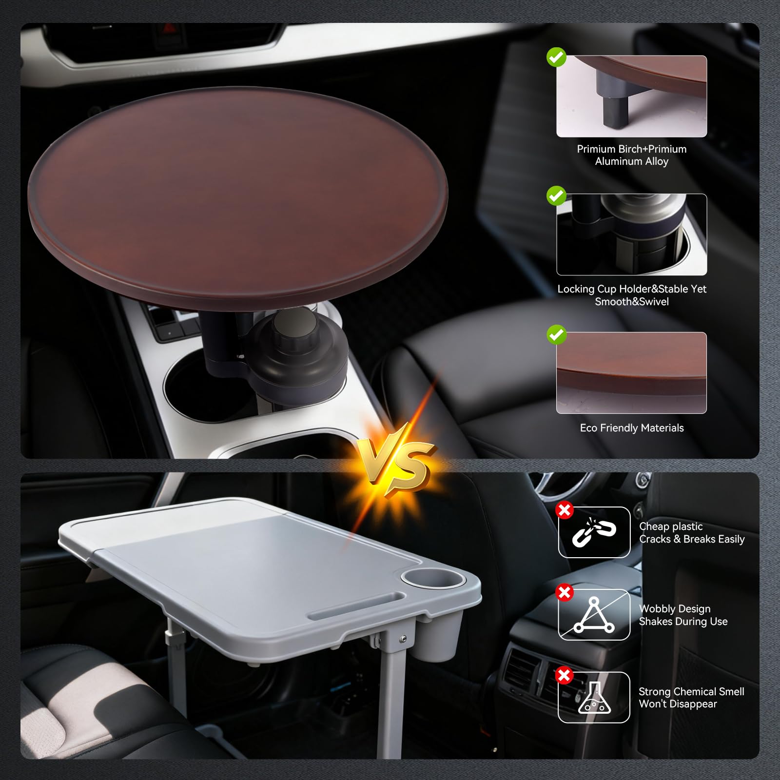 Xiake Bandeja de mesa de coche de 360 °, bandeja para coche y escritorio para portátil, universal, soporte para bebidas para coche, bandeja para aperitivos, compatible con Tesla Model Y/3, Ford F150