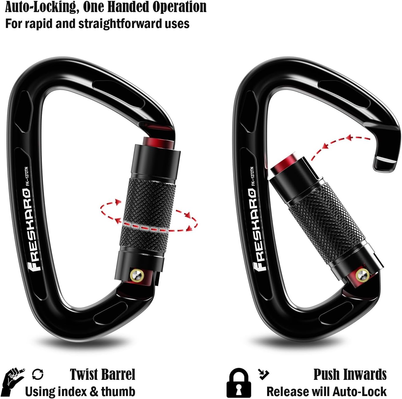 FresKaro 25kN クライミングカラビナ UIAA認証 ツイストロック 7075アルミニウム素材製 軽量で錆びない ロックク