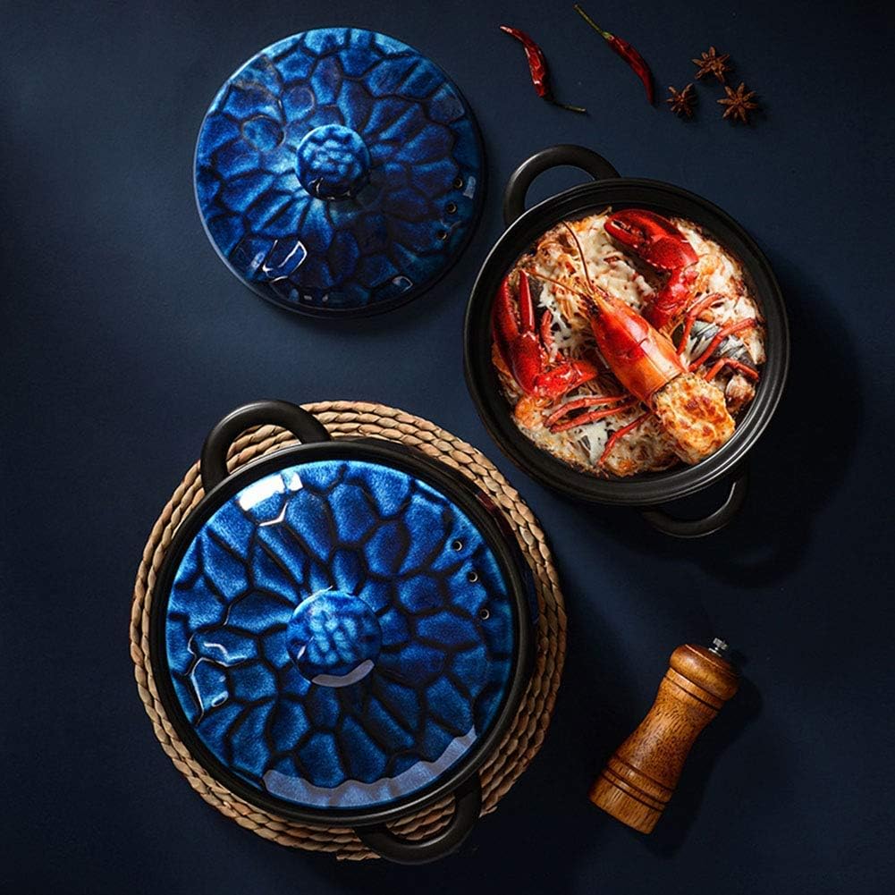 Ceramic Casserole Stock Pot Thickened Round Lid Saucepan Handmade Clay Cookware For Different Cooking Styles, Red(Red)