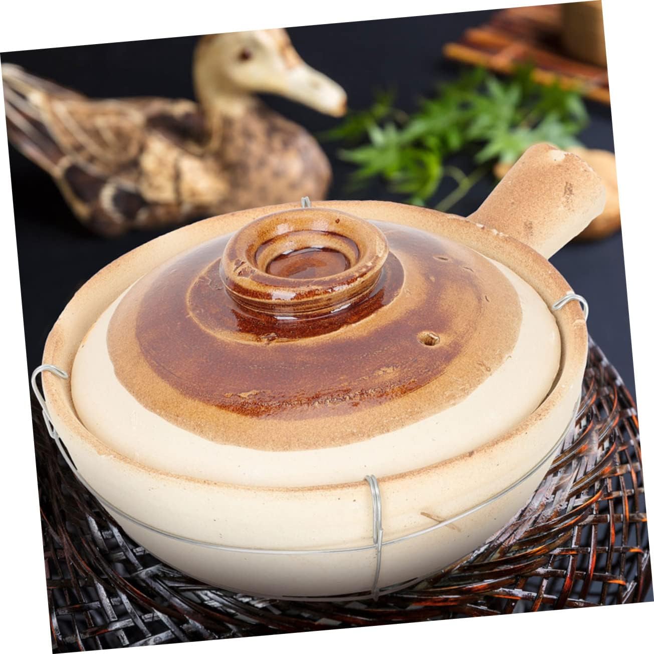 VOSAREA Single Handle Casserole Dish Clay Cooking Pot Lid Small Baking Dish Lid Terracotta Cookware Mexican Clay Cookware Casserole