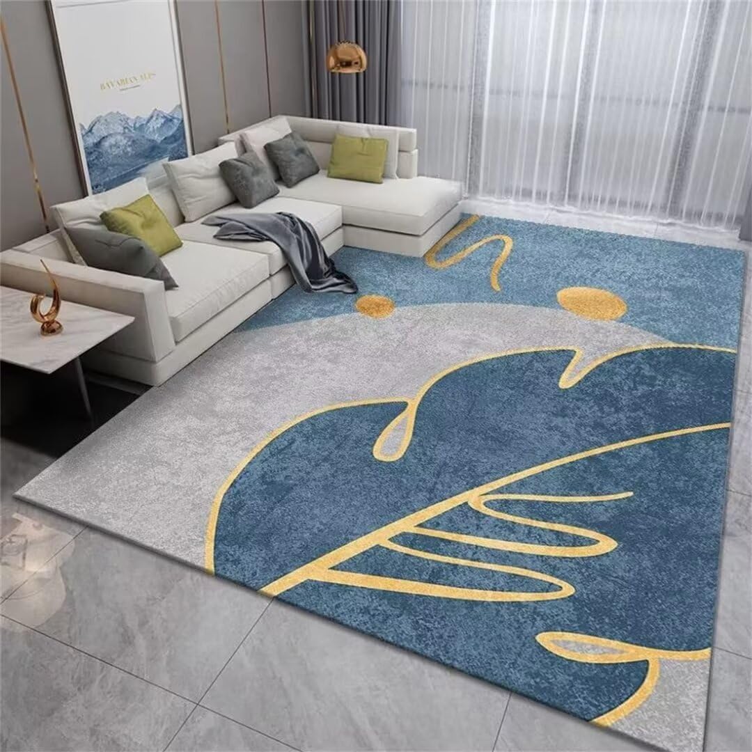 Tapis facile d'entretien pour poils de chat et grand tapis de salon bleu XXL 140x200