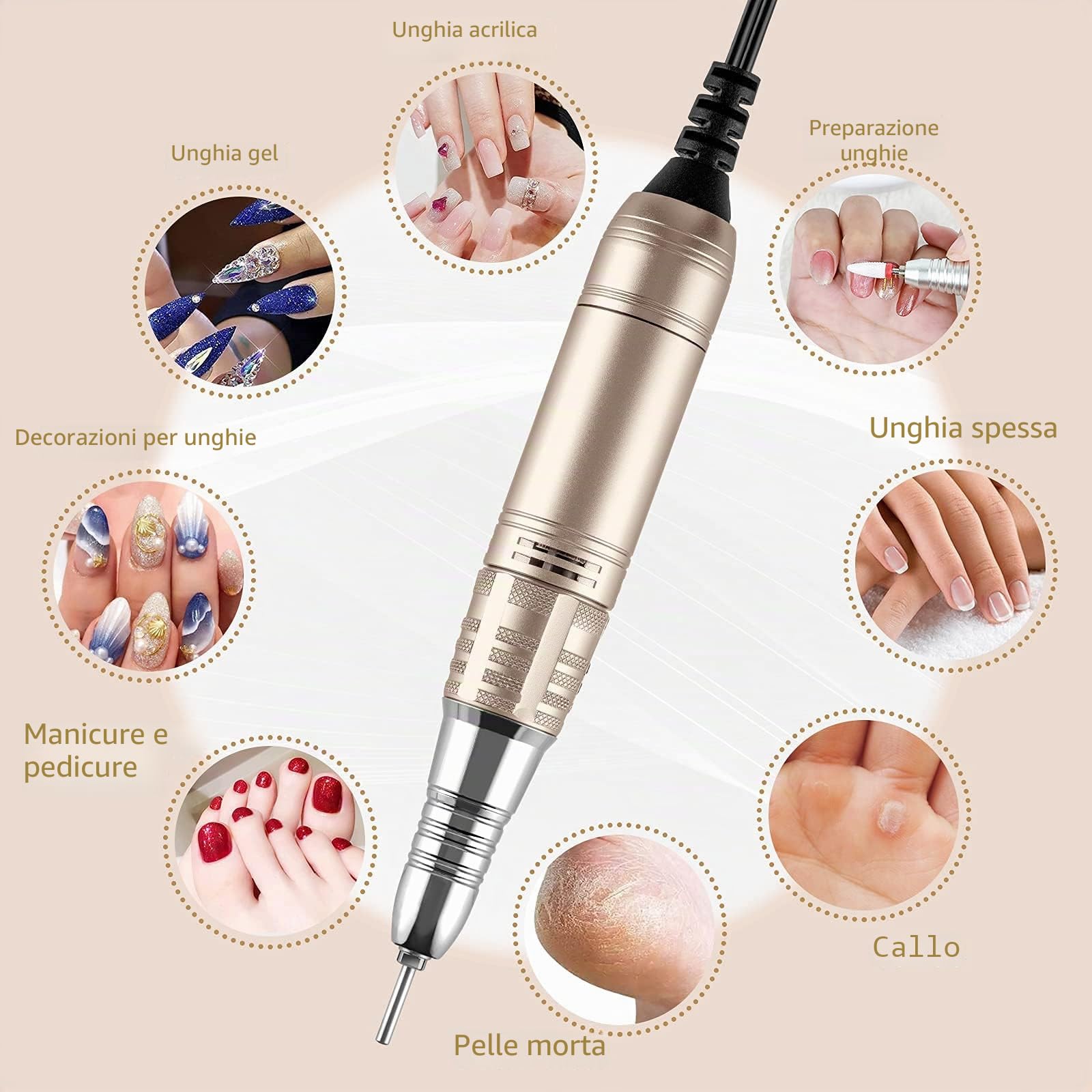 Madenia Fresa per Unghie Professionale 35000 Giri Display LCD Efile Digitale Lima per Unghie Elettrica Manicure e Pedicure, Zero rumore Nessuna vibrazione, con 6 Fresa Punte, Rosa