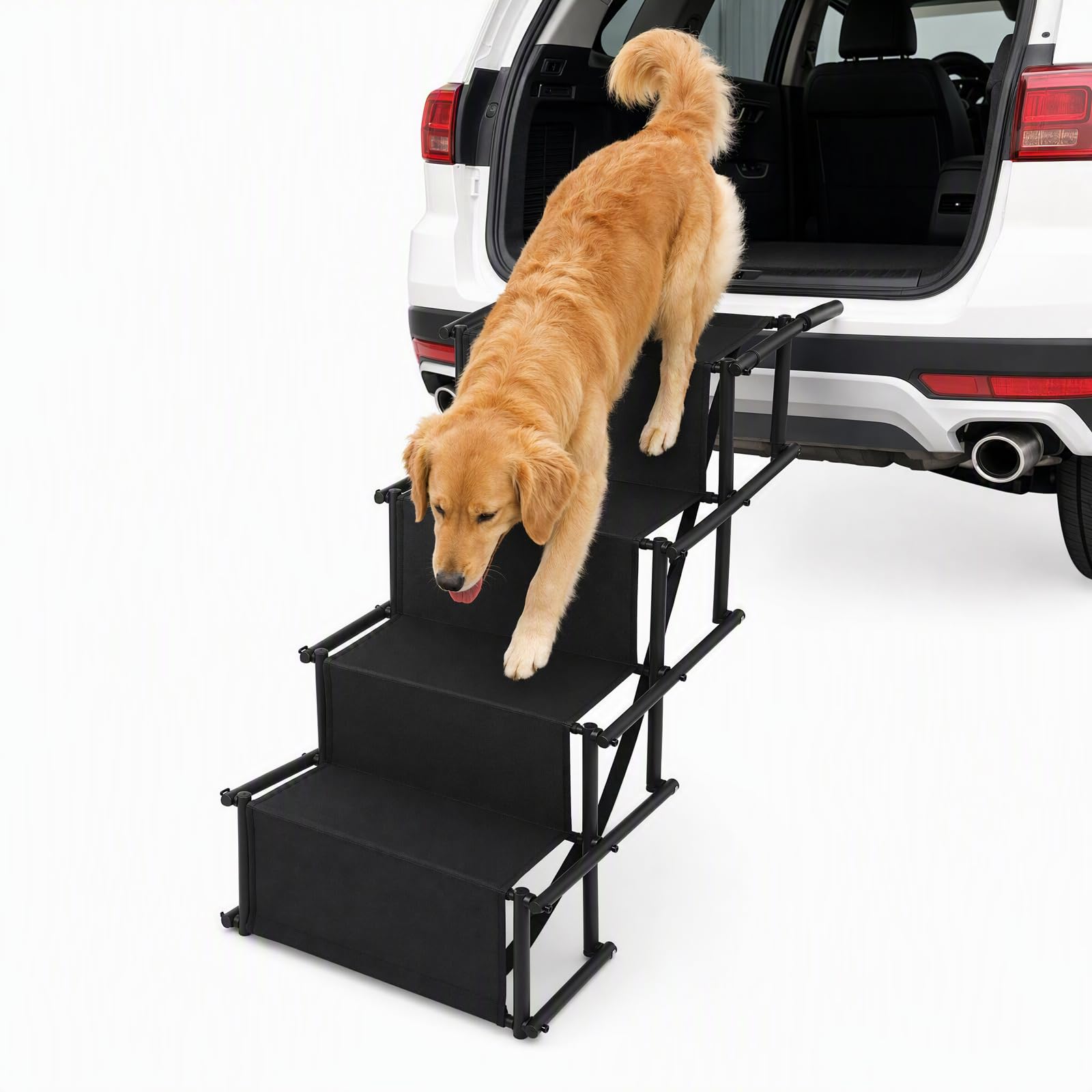 Foldable 4-Step Pet Stairs for Car SUV, Non-Slip Dog Steps 80kg Load, Portable Lightweight Dog Ladder for Large Small Dogs