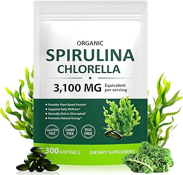 Spirulina & Chlorella Supergreens Softgels, 17-in-1 Supergreens Blend, Plant-Based Protein, Naturally Rich in Chlorophyll, Gluten Free, Dairy Free, Egg Free