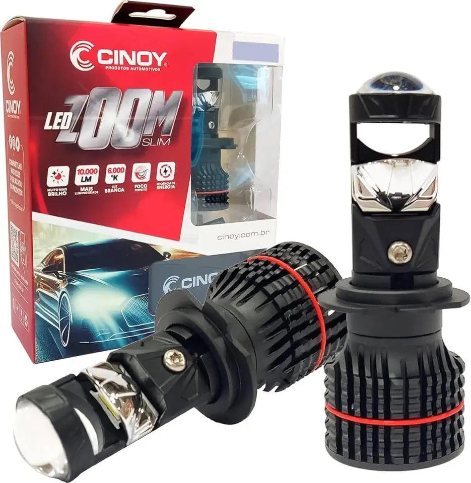 Lâmpada Led H7 Mini Projetor Zoom Slim 6000K 10000Lm 12V 24V