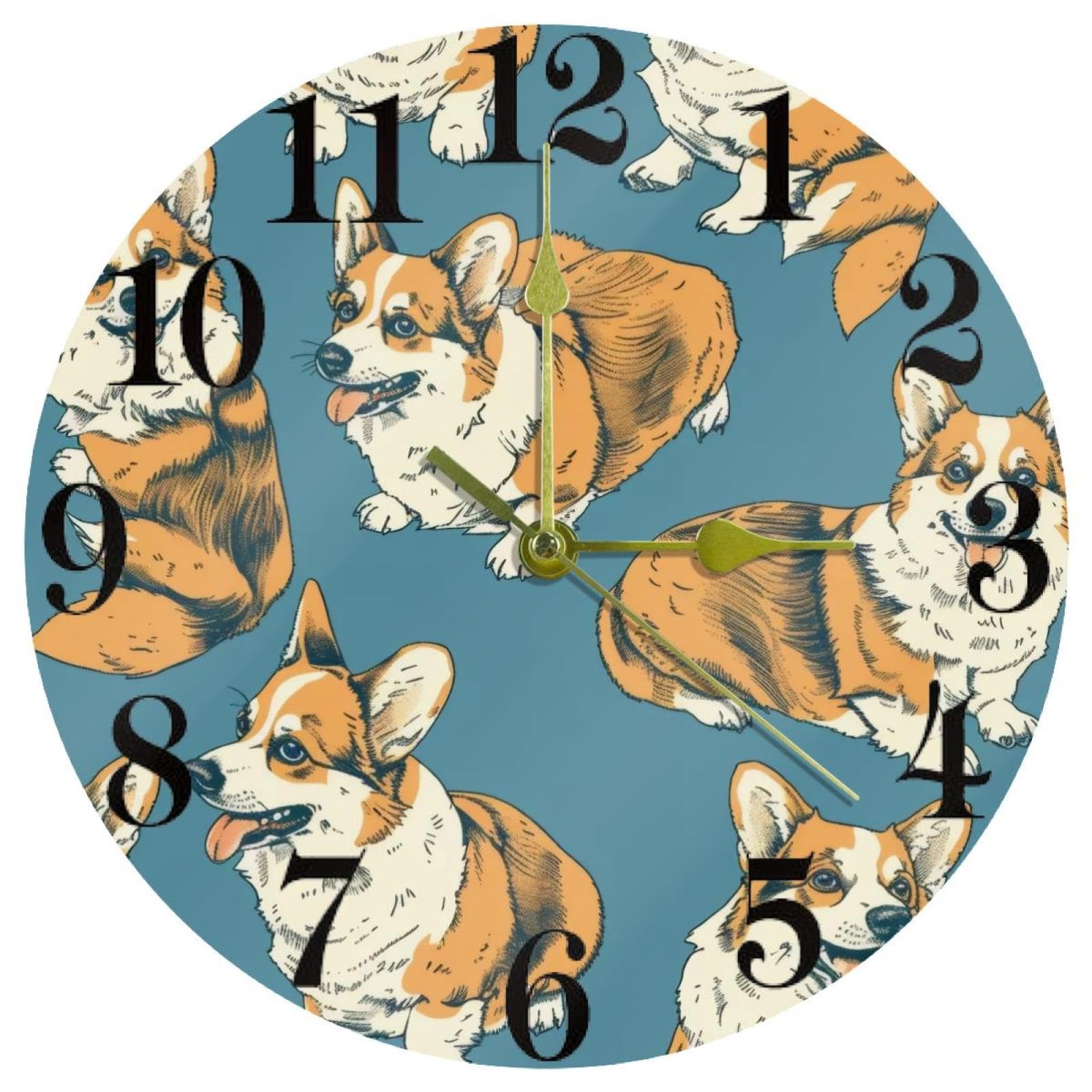 Horloge murale à quartz Corgi silencieuse fonctionnant sur piles pour école