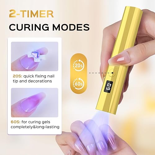 Miniatura 4 de Lámpara de uñas UV de mano, luz UV brillante de 5 W para uñas de gel, lámpara LED portátil, mini secadora de uñas con pantalla LCD, luz de uñas USB