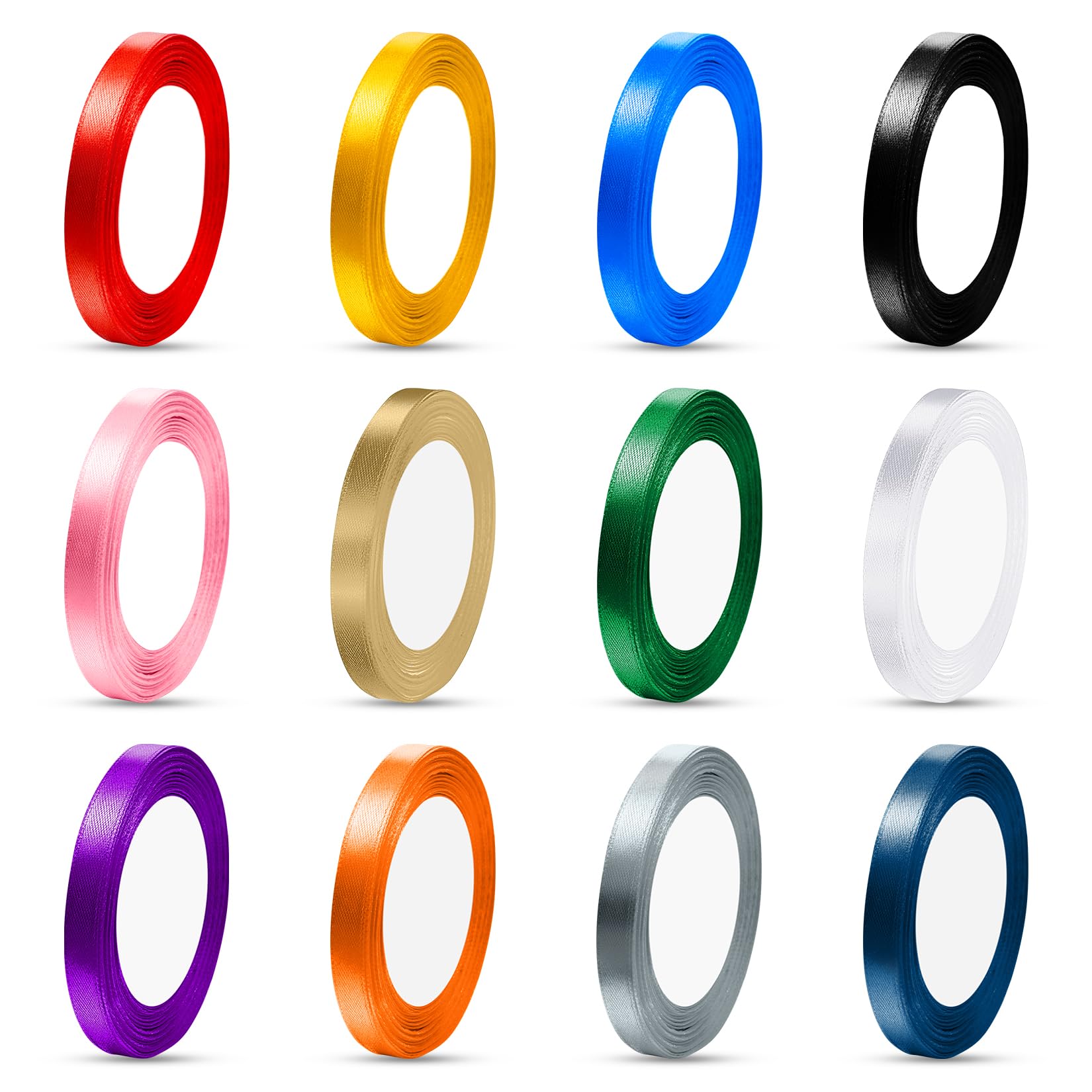 Artcut 12 Rolls 10mm x 22m Satin Ribbon, Double Faced Fabric Ribbon for Valentine's Day Gift Wrapping