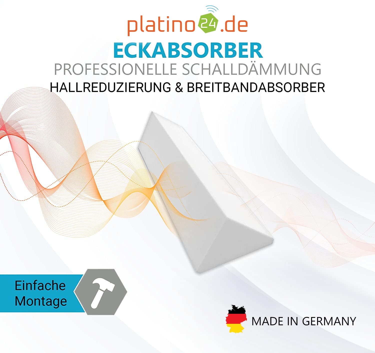platino24 Bass-Trap Eck- und Breitbandabsorber 2-teilig – 1m – Weiß | Schalldämmung für Raumecken – aus Basotect B – 205x205x1000mm – Ideal für Büro, Studio & Besprechungsräume