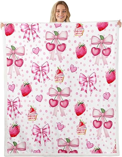 Miniatura 44 de Manta de franela con lazo de princesa, romántica con lazos rosados, mariposas, rosas, flores, manta de vellón para decoración del hogar, sofá, sofá