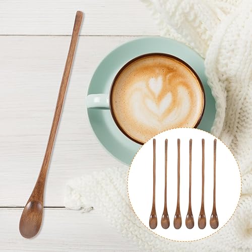 Miniatura 2 de Operitacx 6 cucharas de madera para mezclar, mango largo, marrón, rústico, cucharas de café y té