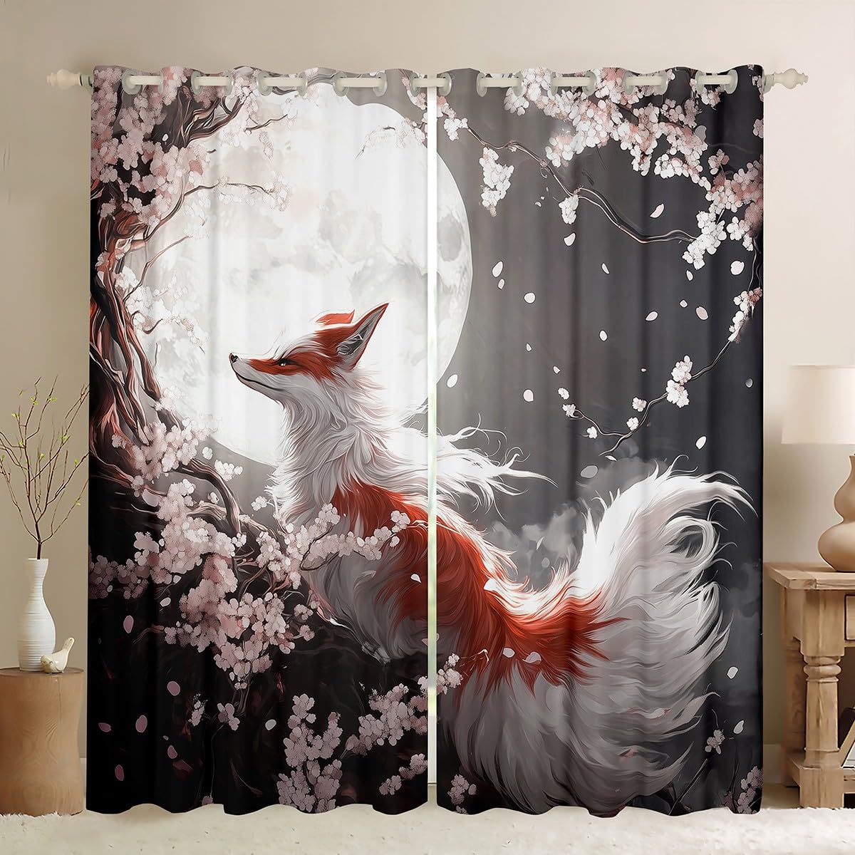 Rideaux de fenêtre japonais fleurs de cerisier pour chambre de garçon et fille