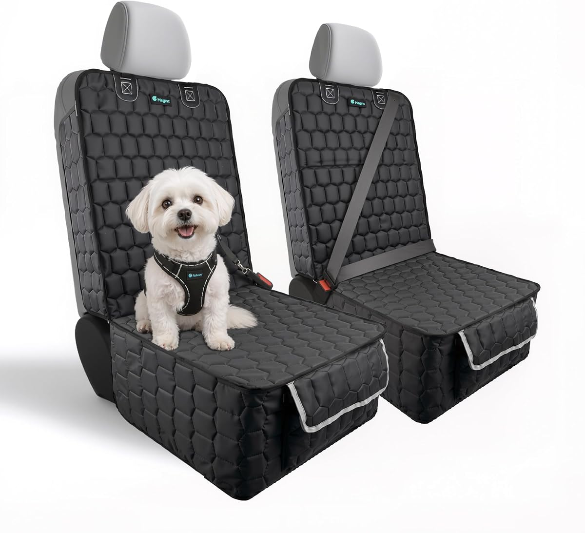 Meginc 2-Pack Front Seat Covers for Dogs, Waterproof Car Seat Protectors | 600D Oxford dog car seat covers with side flaps; non-slip, scratch-resistant captain chair covers for cars, SUVs and trucks
