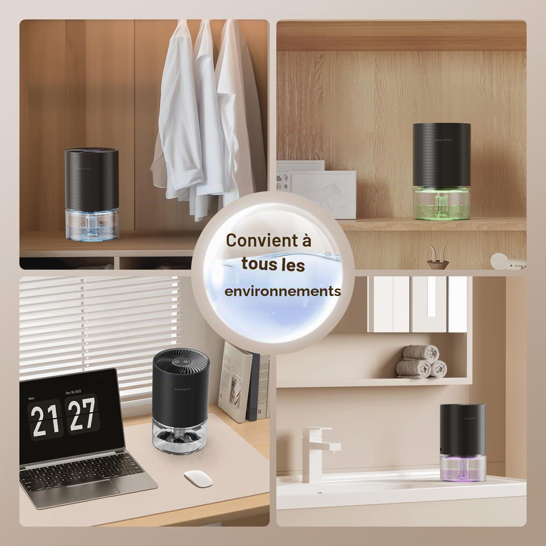 Déshumidificateur Ultra-Silencieux pour Maison, Chambre à Coucher, Salle de Bain, Placard, Caravane et Bureau, avec Arrêt Automatique