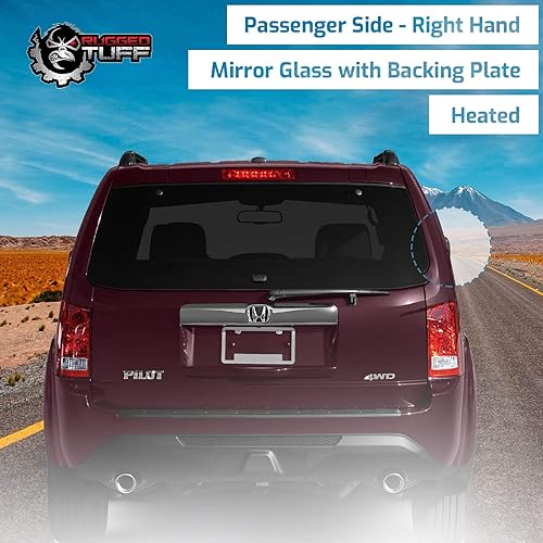 Miniatura 6 de Montaje de cristal del espejo lateral del pasajero con placa de respaldo de plástico calentada compatible con Honda Pilot 2009-2015