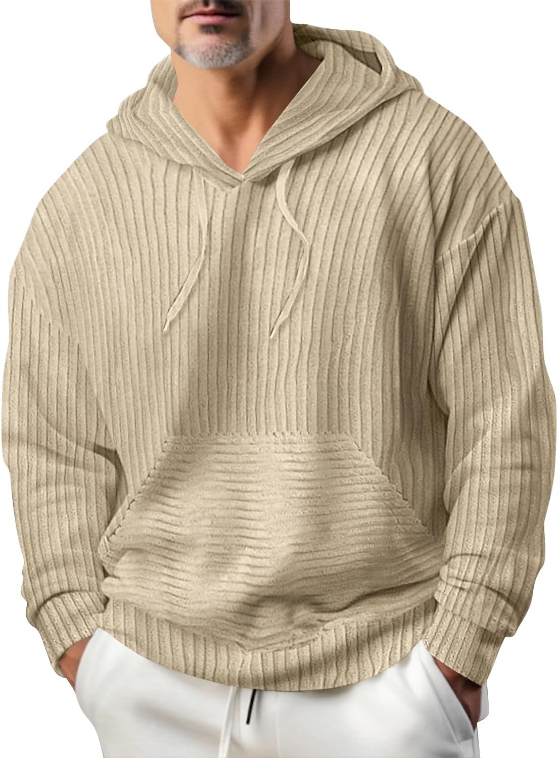 ORANDESIGNE Felpa con Cappuccio da Uomo Pullover in Pile Teddy con Tasche Invernale Ricamo di Lettere Felpa con Cappuccio in Peluche Maniche Lunghe Sportive Pullover Sweatshirt A Bianco XS
