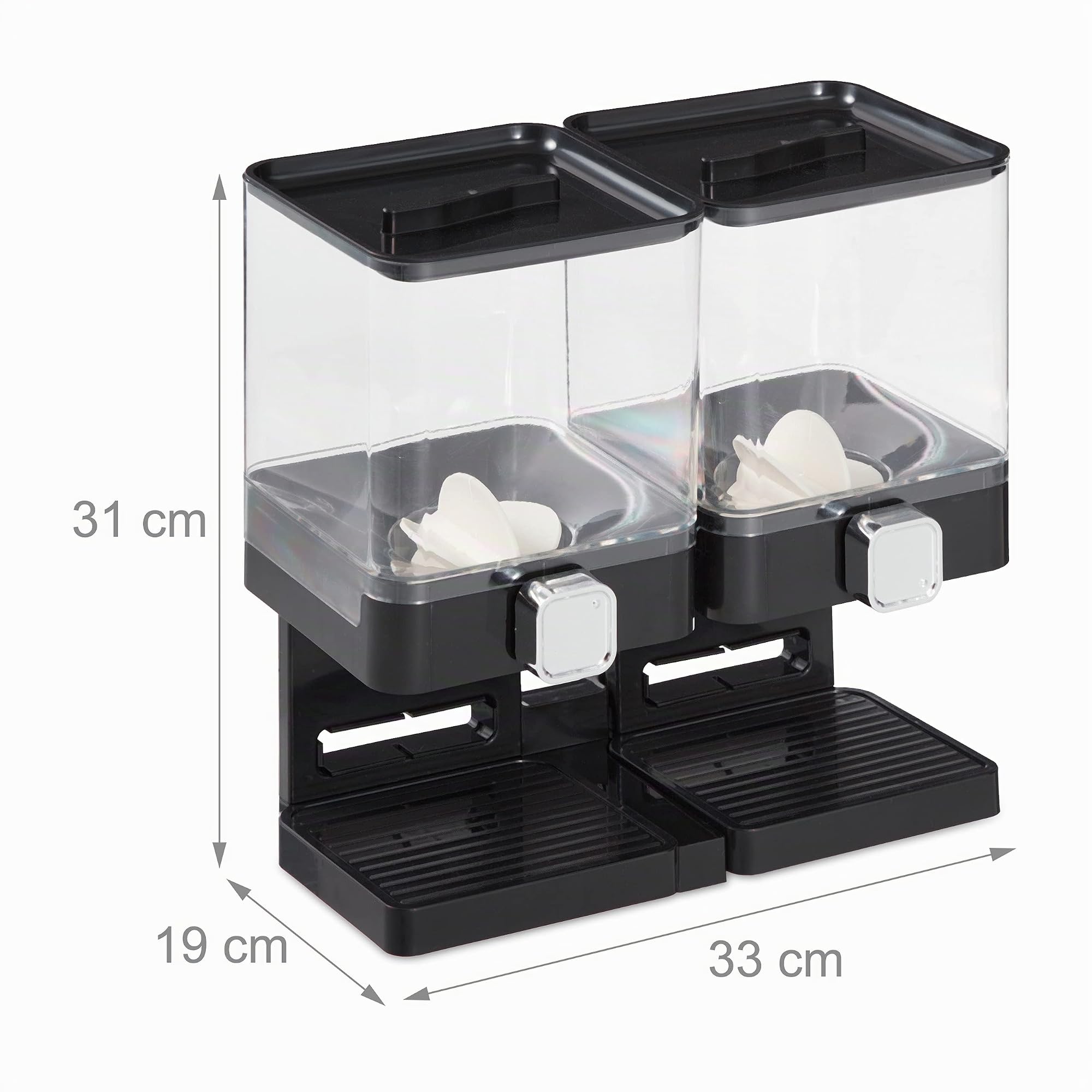 Relaxdays Dispenser Cereali Doppio, Distributore per i Corn Flakes, i Cioccolatini e i Dolcetti, in Plastica, Nero