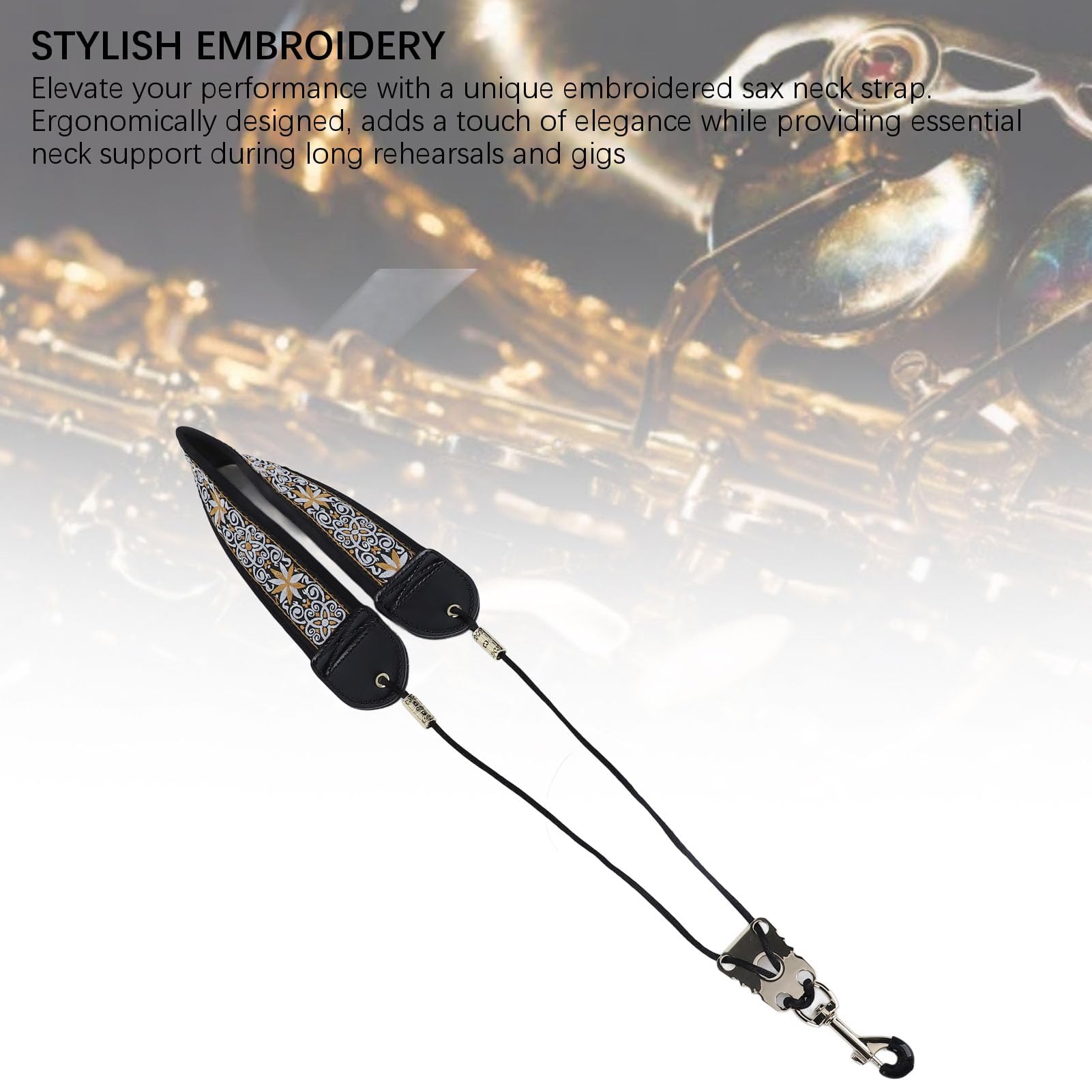 Tracolla per Sassofono Ricamata, Imbottita e Regolabile, Tracolla in Pelle per Strumenti Musicali, for Musicisti Professionisti e Principianti Sax Tenore Alto