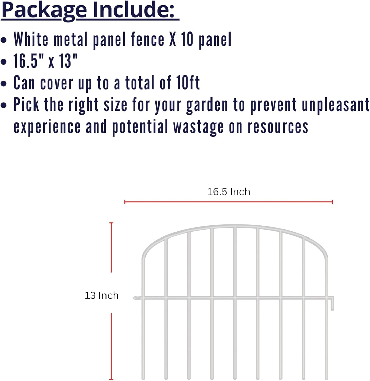 ShopLaLa Garden Fence Border (10 Panels) 13in(L) x 16.5in(H) Decorative Metal Wire Animal Barrier Fencing, Rustproof Flower Edging for Landscape Patio Outdoor Decor, Dog Gates and Border White M-L16.5